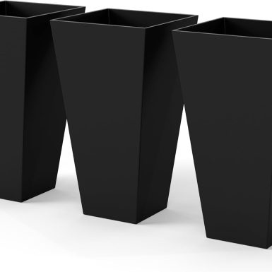 Outsunny Tall Planters for Outdoor Plants Set of 3, 28 in Taper Planters with Drainage Holes, Indoor Grande Plant Pots, Front Porch Decor (Black)