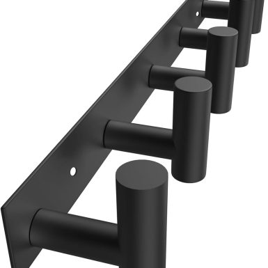 VAEHOLD Black Hat and Coat Wall Mount Rack 5 Hooks for Robes, Bags, Keys, and Towels Bathroom Towel Hanger Organizer (1 Pack)